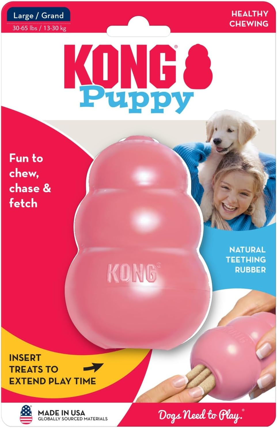 Puppy, Natural Rubber Teething Chew Toy, for Large Puppies, Pink